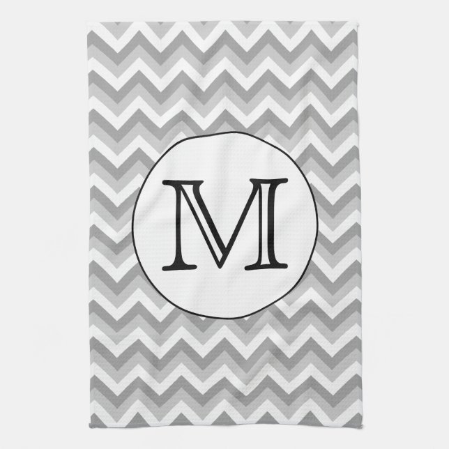 Ihr Brief. Grau Zigzag Muster Monogramm. Geschirrtuch (Vertikal)
