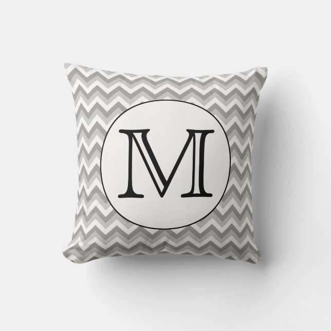 Ihr Brief. Grau Zigzag Muster Monogramm. Kissen (Vorderseite)
