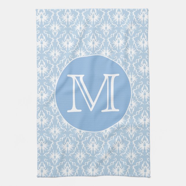 Ihr Brief, Monogramm. Hellblaues Damast-Muster Handtuch (Vertikal)