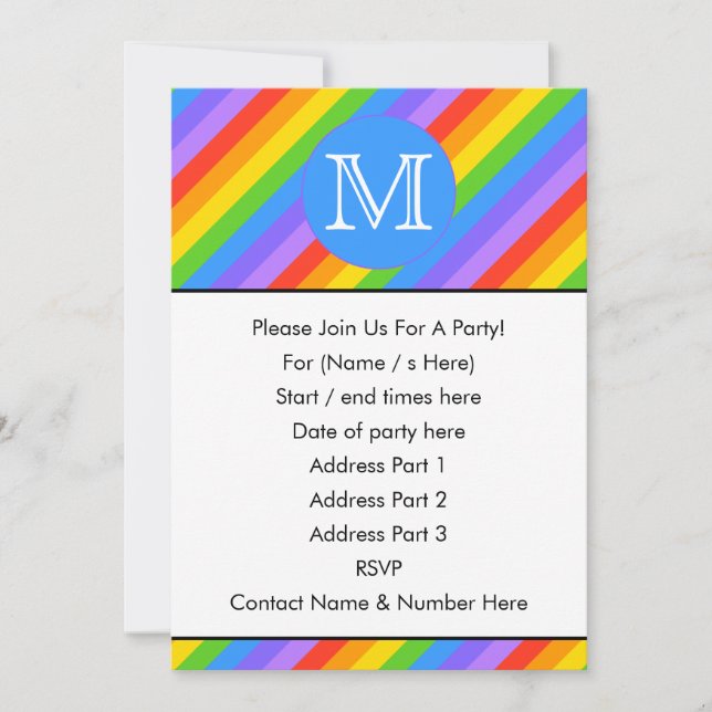 Ihr Brief, Regenbogen Stripes Monogramm Einladung (Vorderseite)