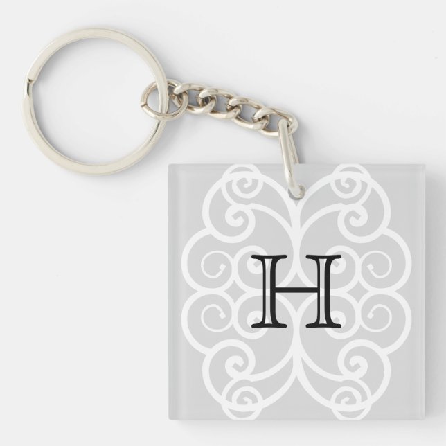 Ihr Brief. Schwarzes/weißes Strudel-Monogramm. Schlüsselanhänger (Vorderseite)