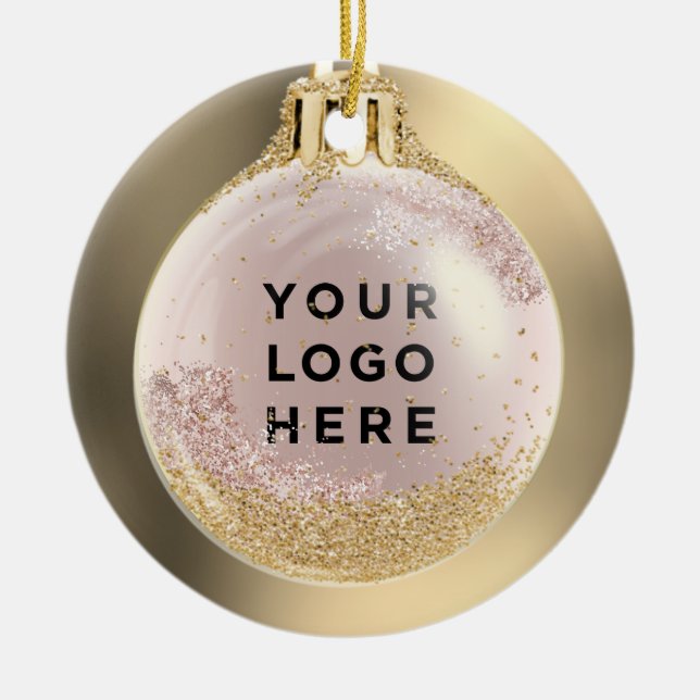 Ihr Business-Logo Goldroid Weihnachtsball Custom Keramik Ornament (Vorne)