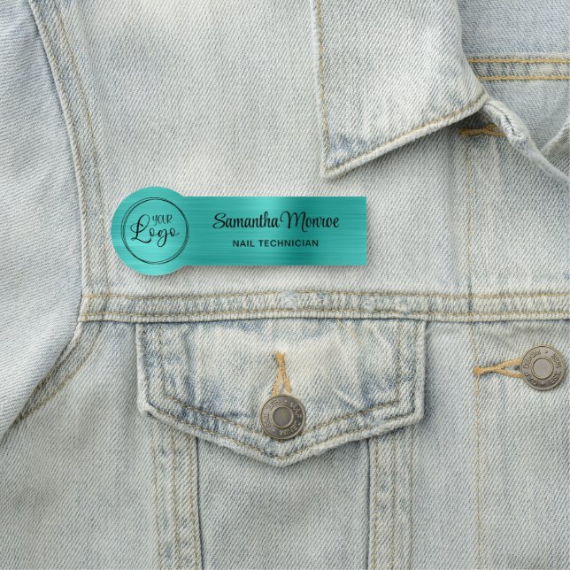 Ihr Business-Logo hier Türkis Blue Ombre Namensschild (Beispiel)