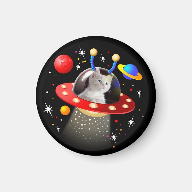 Ihr Cat Space Traveller UFO SciFi Personalisiert Magnet (Vorne)