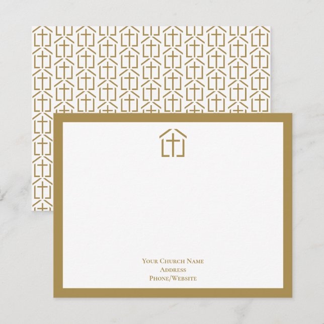 Ihr Church Name Logo Cross Gold Note Card Mitteilungskarte (Vorne/Hinten)