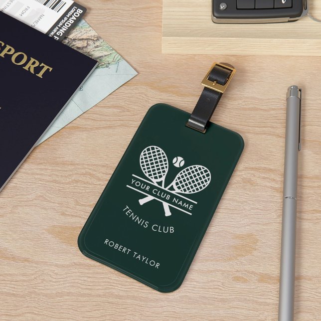 Ihr Club Name Tennis Symbole Grün Farbe Gepäckanhänger (Lawn Tennis Club Members Green White Luggage Tag)
