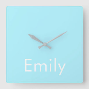 Ihr eigener Name oder Wort Soft Sky Blue Quadratische Wanduhr