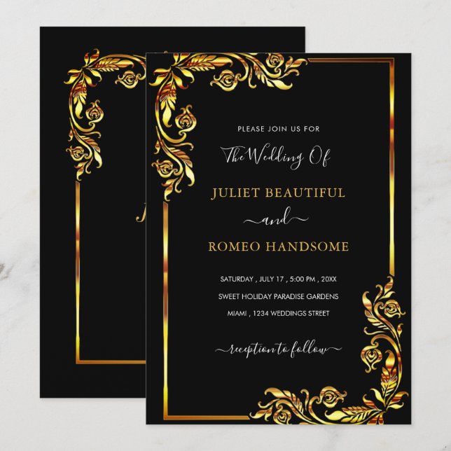 Ihr eigenes Design Hochzeit Einladung Black and Go (Vorne/Hinten)