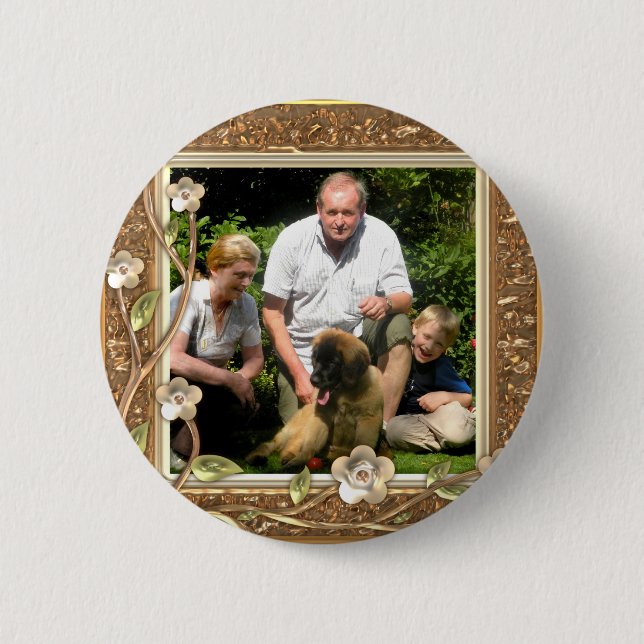 Ihr eigenes Foto in einem goldenen Blumen-Feld! - Button (Vorderseite)