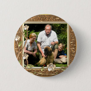 Ihr eigenes Foto in einem goldenen Blumen-Feld! - Button