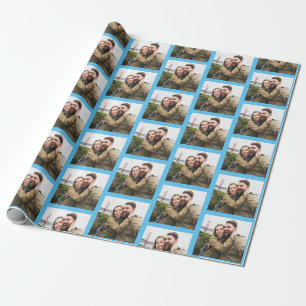 Ihr einzelnes Foto-Muster auf Blau personalisiert Geschenkpapier