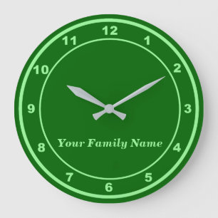 Ihr Familienname auf grüner runder Wanduhr