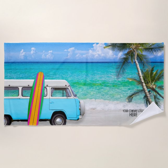 Ihr Firmenlogo Beach Blue Van & Surfboard Beach Strandtuch (Vorderseite)