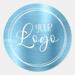 Ihr Firmenlogo hier Metallic Baby Blue Runder Aufkleber