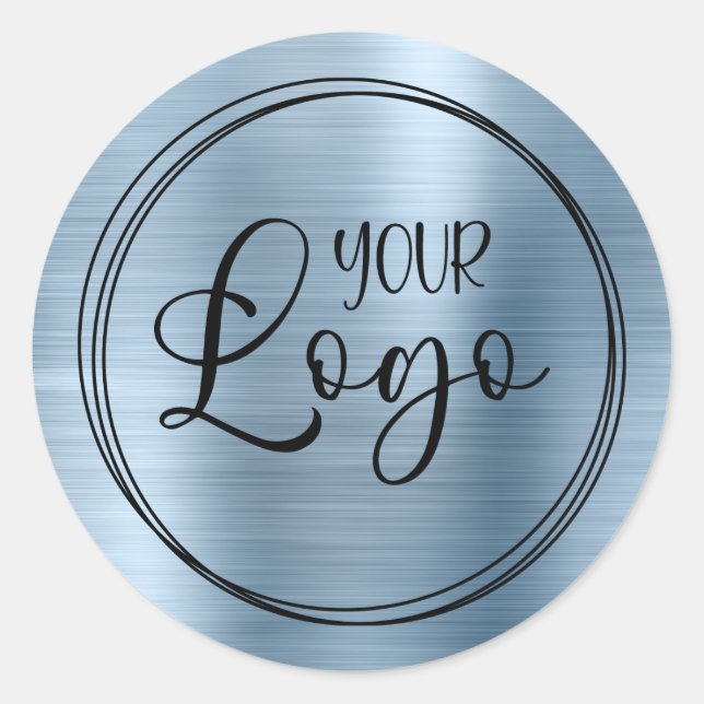 Ihr Firmenlogo hier Metallic Blue Runder Aufkleber (Vorderseite)