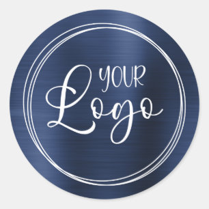 Ihr Firmenlogo hier Metallic Navy Blue Runder Aufkleber