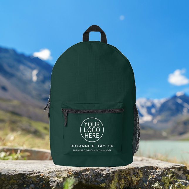 Ihr Firmenlogo Minimalistische Mitarbeiter Bedruckter Rucksack (Business Logo and Employees Name Green Backpack)