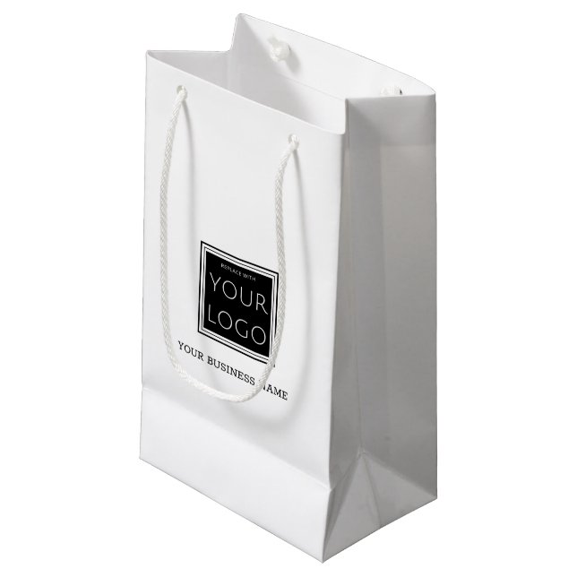 Ihr Firmenlogo mit Namenswerbung Kleine Geschenktüte (Vorderseite Schrägansicht)