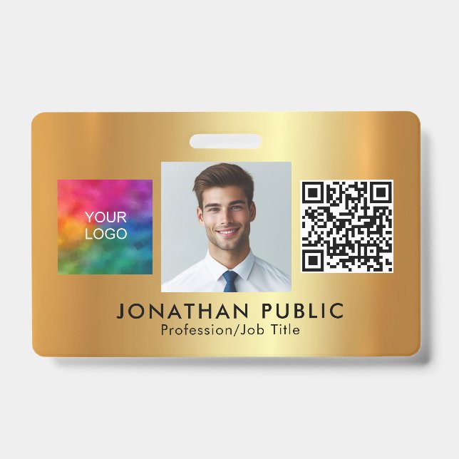 Ihr Firmenlogo QR Code Mitarbeiter Foto Gold Ausweis (Vorderseite)