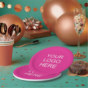 Ihr Firmenlogo Text Wow Pink-Party Pappteller