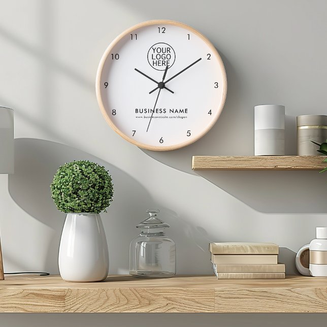 Ihr Firmenlogo und Firmenwebsite - Benutzerdefinie Uhr (Minimalist Business Logo and Website Office Wall Clock)