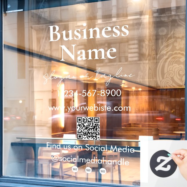 Ihr Firmenname speichert QR Code Social Media Fensteraufkleber (Café-Fenster)