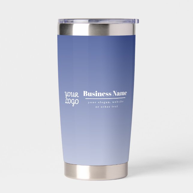 Ihr Firmenname und Ihr Logo | Editable Blue & Whit Thermobecher (Links)