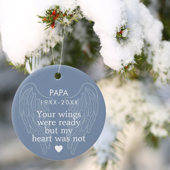 Ihr Flügel Personalisierte Gedenkherz Blau Keramik Ornament (Your Wings Personalized Memorial Heart Blue Ceramic Ornament)