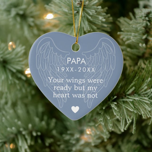 Ihr Flügel Personalisierte Gedenkherz Blau Keramik Ornament (Baum)
