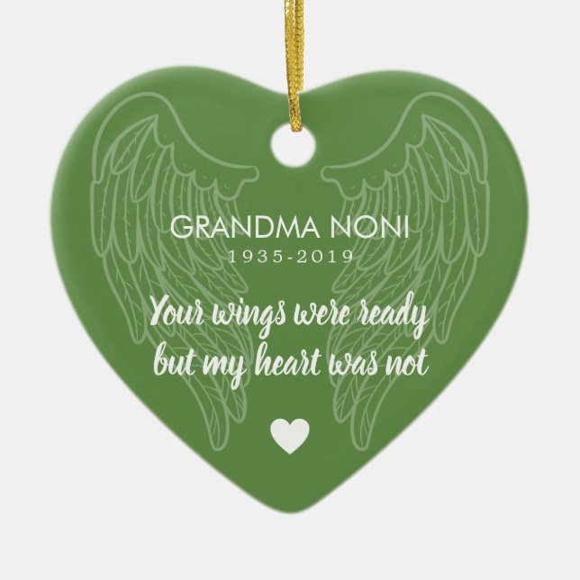 Ihr Flügel Personalisiertes Gedenkherz Keramik Ornament (Vorne)