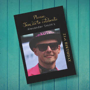 Ihr Foto 21. Geburtstag Schwarz und Gold Einladung