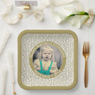 Ihr Foto 30 Random Number Pattern Gold/Weiß Pappteller