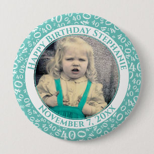 Ihr Foto 40. Geburtstagsnummer Muster   AQUAMARIN Button