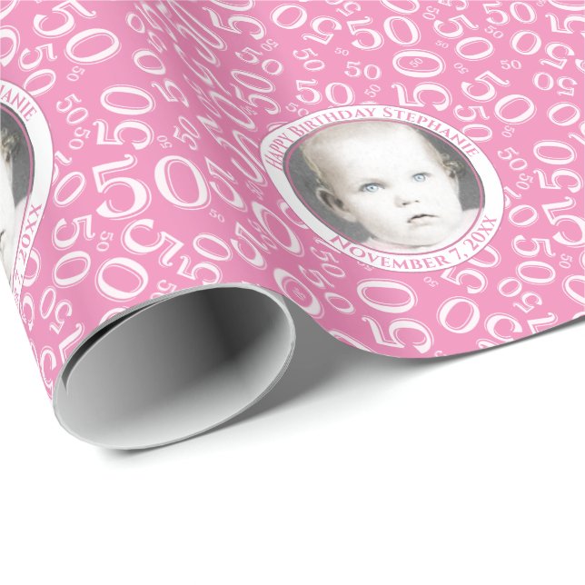 Ihr Foto | 50. Pink Zufallszahlenmuster Geschenkpapier (Rolleneckpunkt)