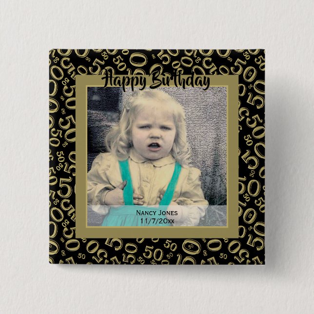 Ihr Foto:  50. Zahl-Muster-Gold und Schwarzes Button (Vorderseite)