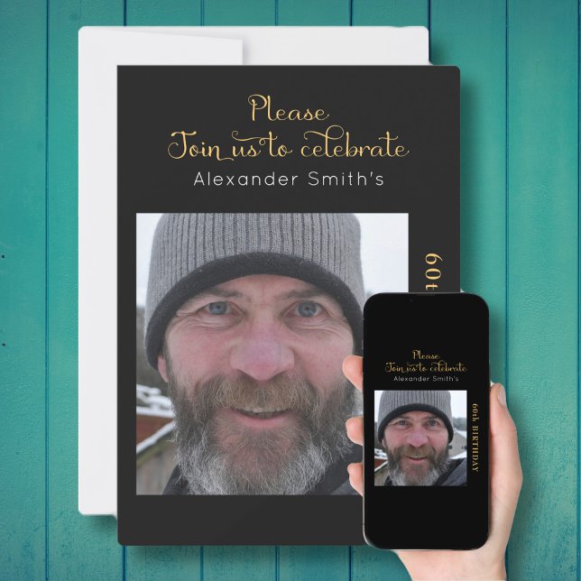 Ihr Foto 60. Geburtstag Black Gold Einladung (Von Creator hochgeladen)