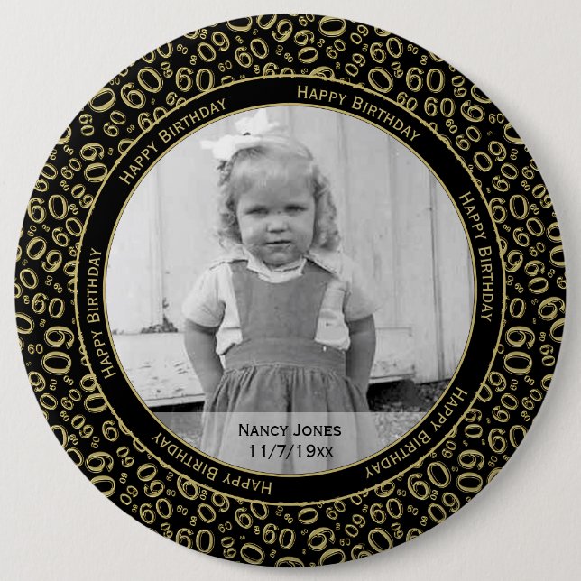 Ihr Foto:  60. Zahl-Muster-Gold und Schwarzes Button (Vorderseite)