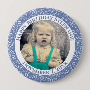 Ihr Foto 70. Geburtstag Zahlenmuster Blau Button