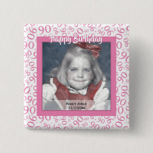 Ihr Foto: 90. Zahlenmuster Rosa und Weiß Button