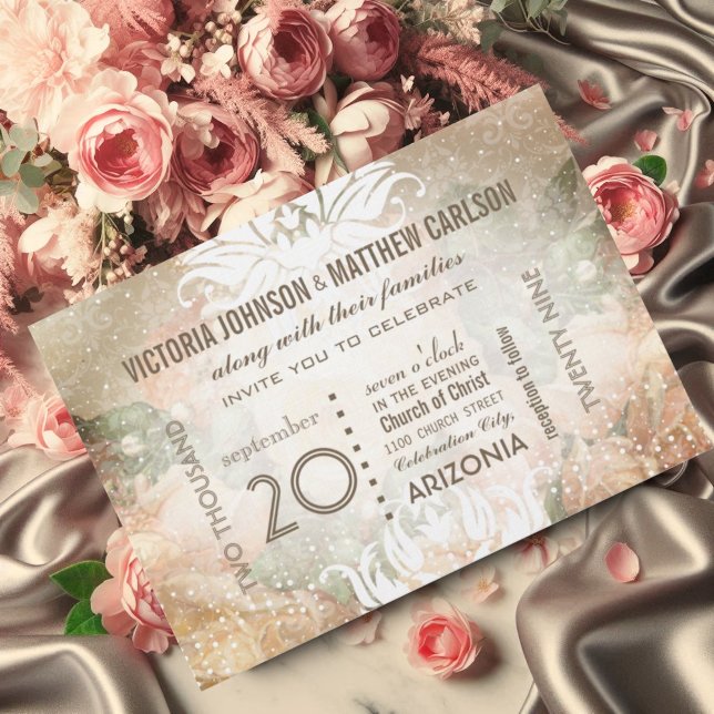 Ihr Foto auf Back Rose Gold Heirloom Hochzeit Einladung (Von Creator hochgeladen)