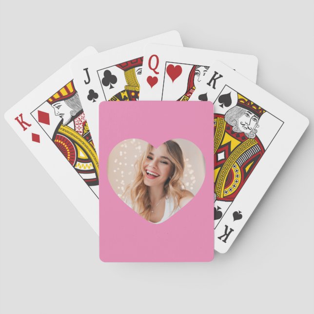 Ihr Foto auf dem personalisierten Herzen rosa Spielkarten (Rückseite)