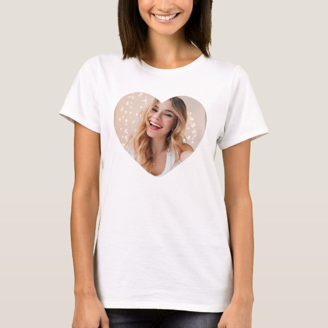 Ihr Foto auf dem personalisierten Herzen rosa T-Shirt (Vorderseite)