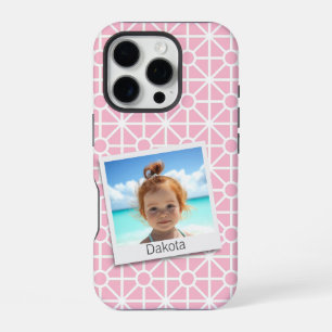 Ihr Foto auf Hübschem Rosa und Weiß Muster iPhone 16 Pro Hülle