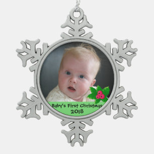 Ihr Foto auf Weihnachts-Stechpalmen-Schneeflocken- Schneeflocken Zinn-Ornament