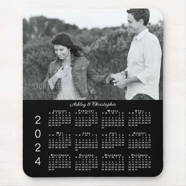Ihr Foto benennt Personalisiert Black 2024 Calenda Mousepad (Vorne)