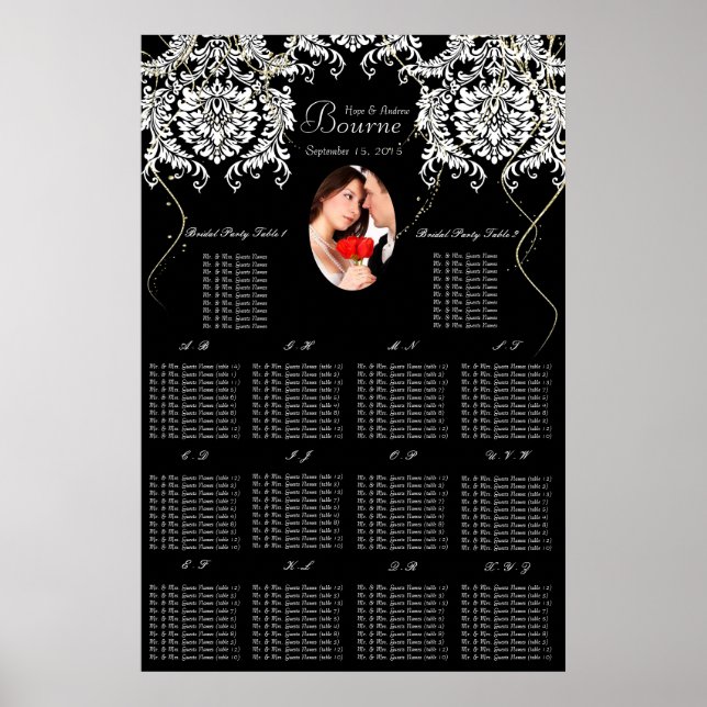 Ihr Foto Black & White Damask Gold Seekarte Poster (Vorne)