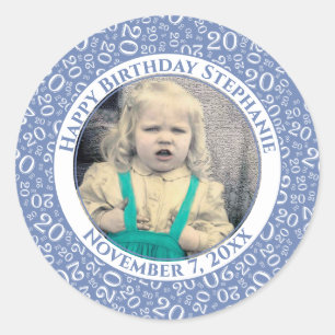 Ihr Foto Blau/Weiß 20 Zufallszahlen-Muster Runder Aufkleber