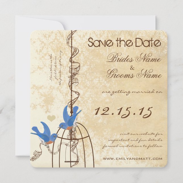 Ihr Foto Bluebirds Bauernhof Birdcage Save The Date (Vorderseite)