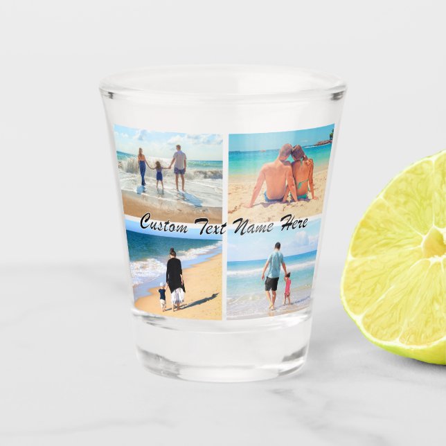Ihr Foto Collage Shooting Glas mit eigenem Text (Vorderseite)