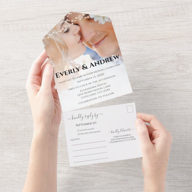 Ihr Foto Einfache moderne String Lights Hochzeit All In One Einladung (Abreißen)